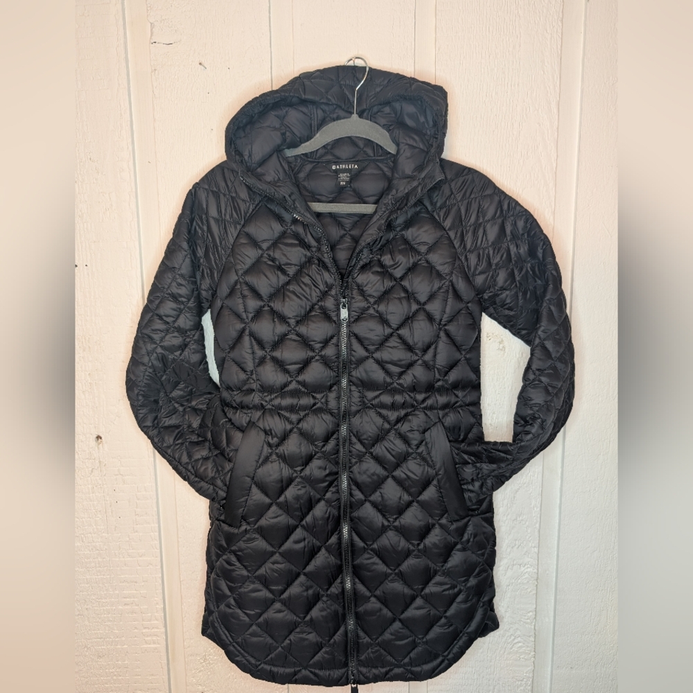 Athleta EUC Black Quilted Hooded Jacket XXS